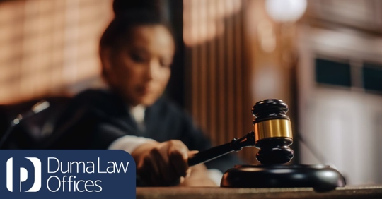 Court of Law Trial in Session: Honorable Female Judge Pronouncing Sentence, striking Gavel.